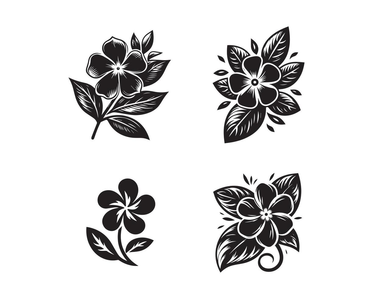 Periwinkle flowers silhouette icon graphic logo design vector