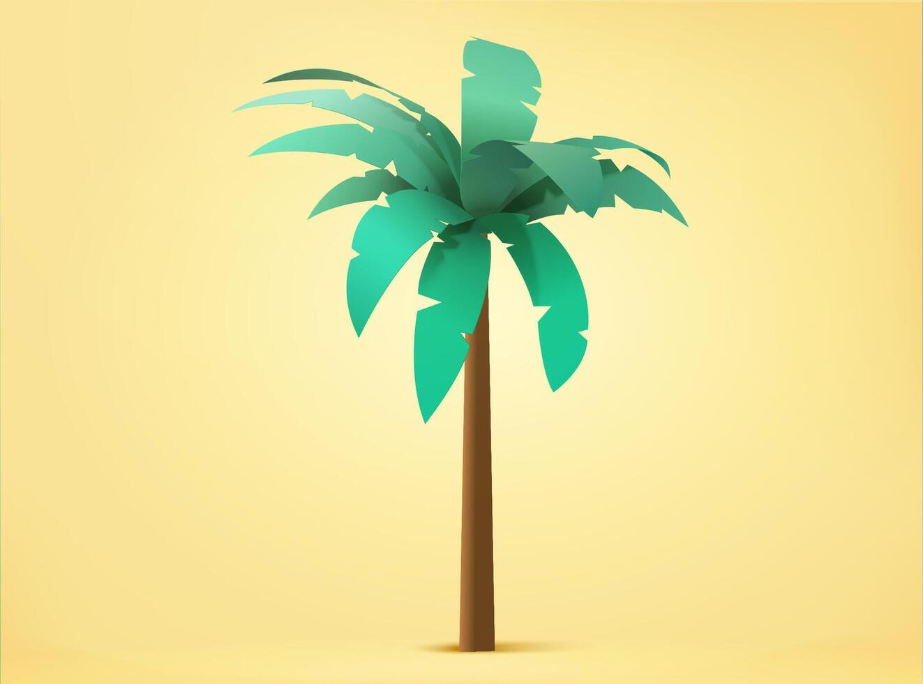 3d illustration of tropical palm tree in paper art style. Natural plant element isolated on yellow background. vector