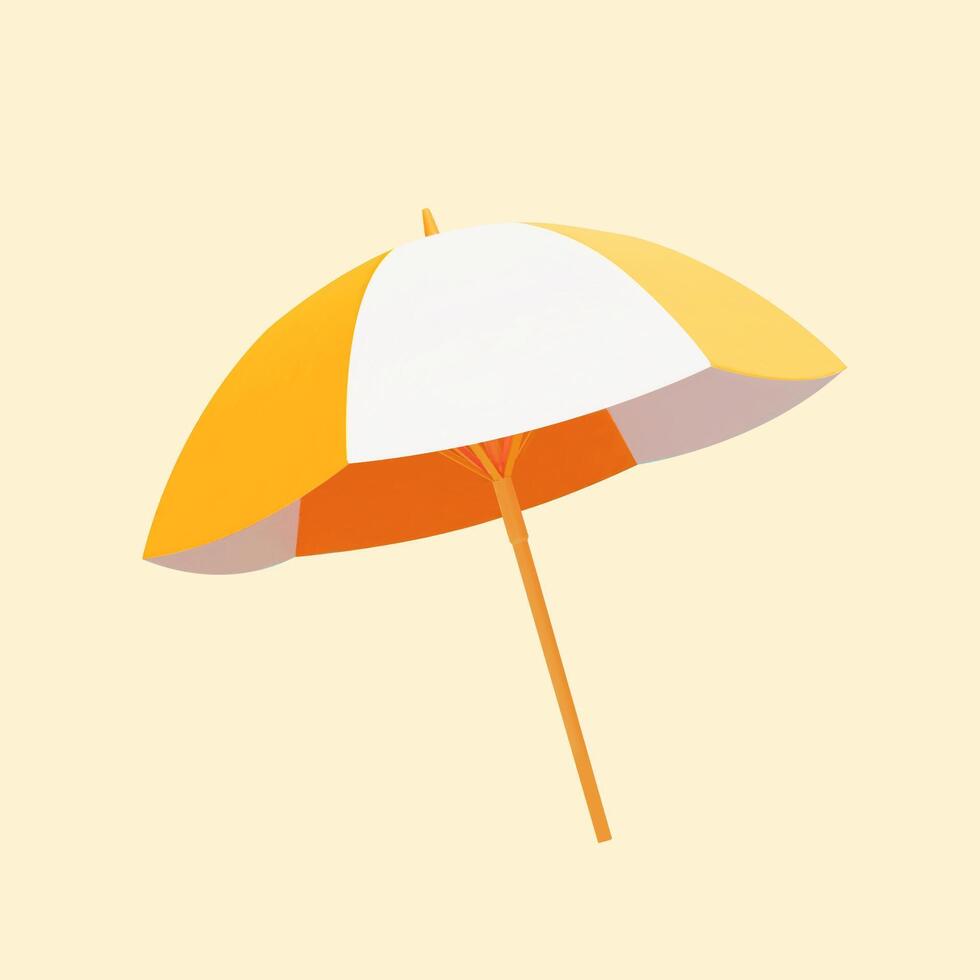 3d beach umbrella in orange and white color vector