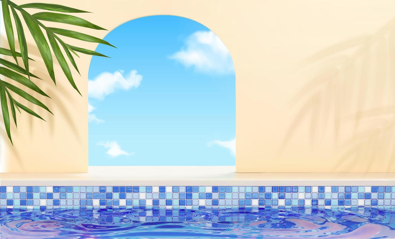 3d swimming pool design with window. Background suitable for summer product display vector