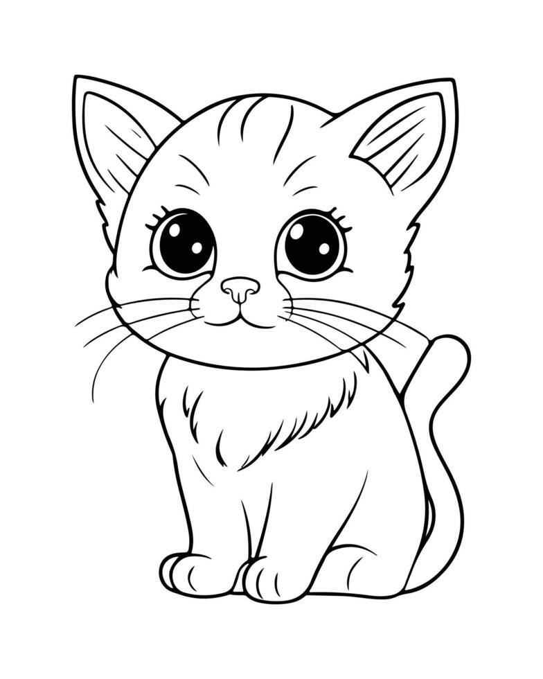 Cute Cat Coloring Pages, Cat illustration, Beautiful cat black and white vector