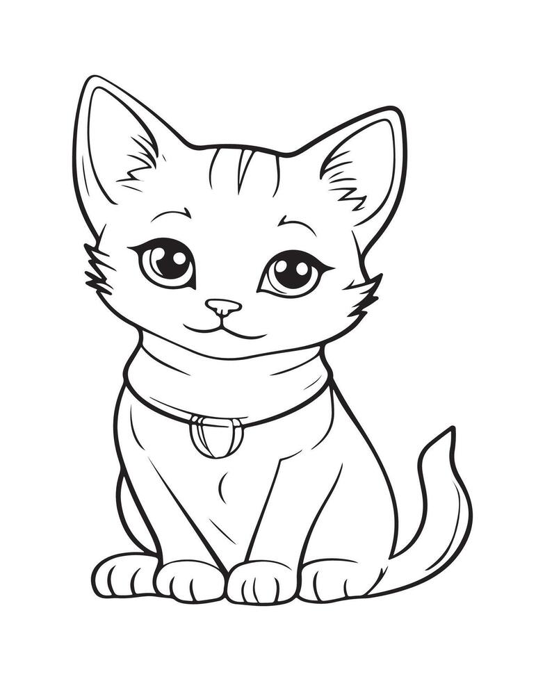 Cute Cat Coloring Pages, Cat illustration, Beautiful cat black and white vector