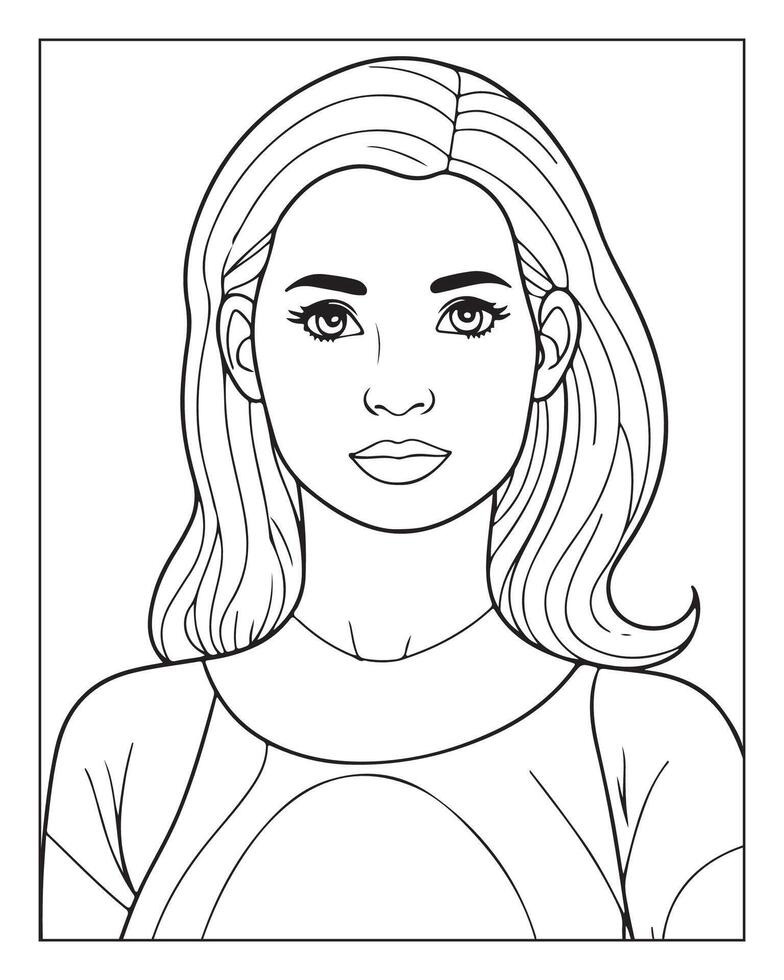 A cute women illustration, girls coloring pages, beautiful lady black and white , girls line art vector