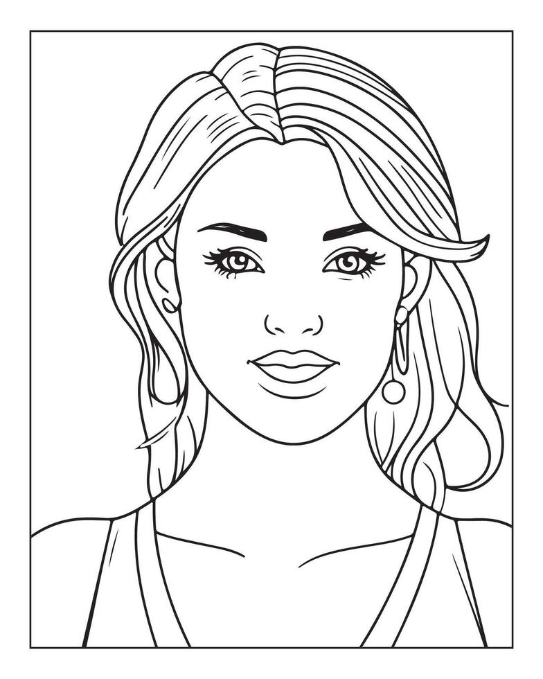 A cute women illustration, girls coloring pages, beautiful lady black and white , girls line art vector