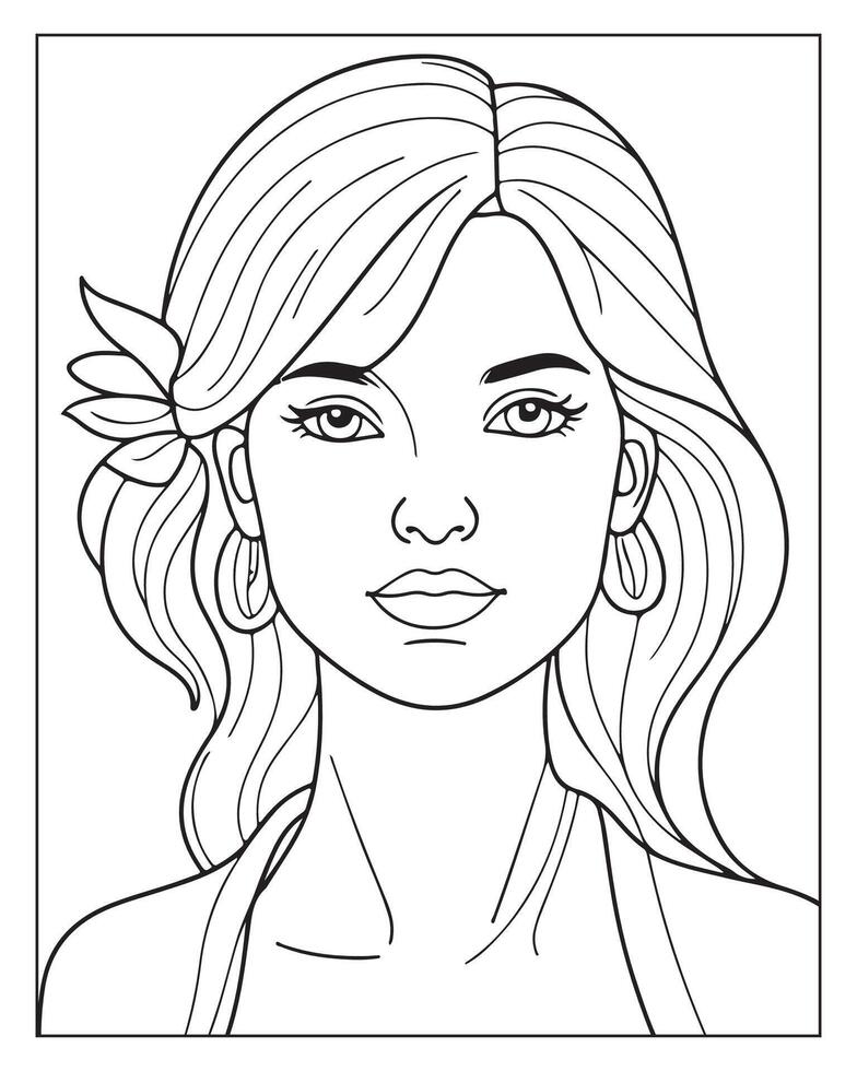 A cute women illustration, girls coloring pages, beautiful lady black and white , girls line art vector