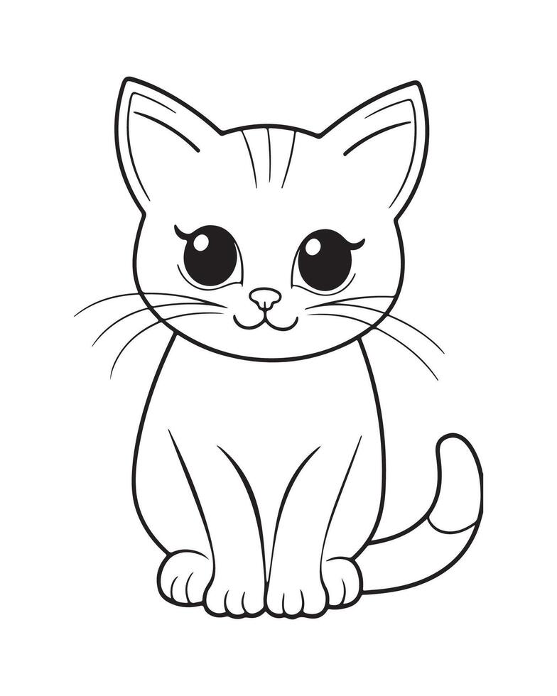 Cute Cat Coloring Pages, Cat illustration, Beautiful cat black and white vector