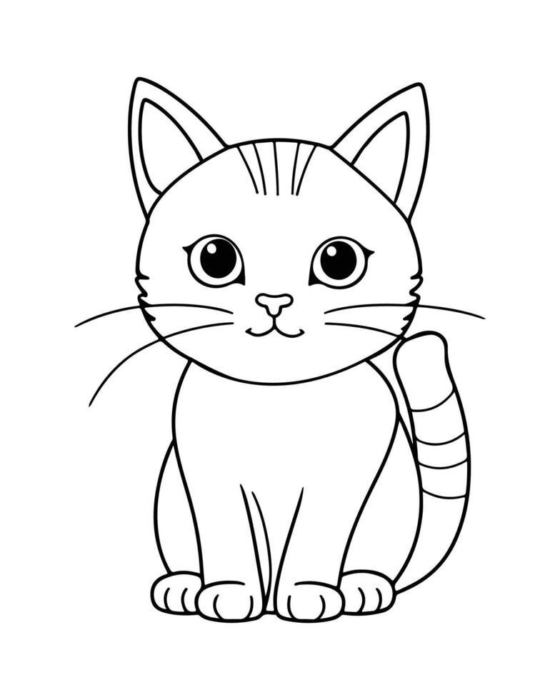 Cute Cat Coloring Pages, Cat illustration, Beautiful cat black and white vector