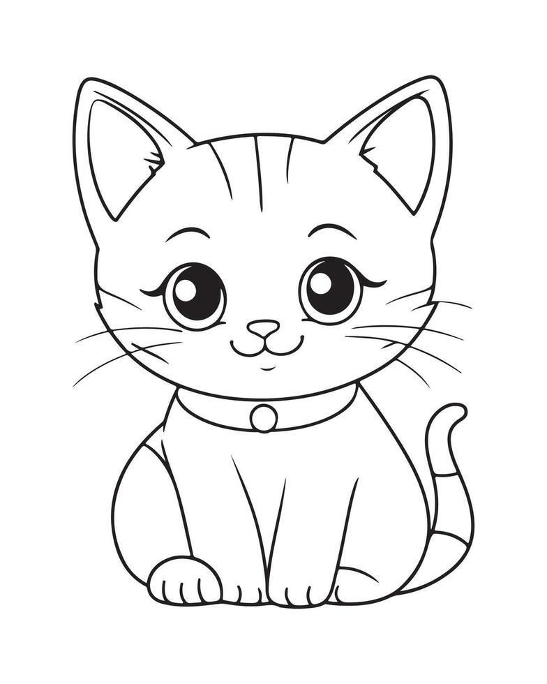 Cute Cat Coloring Pages, Cat illustration, Beautiful cat black and white vector