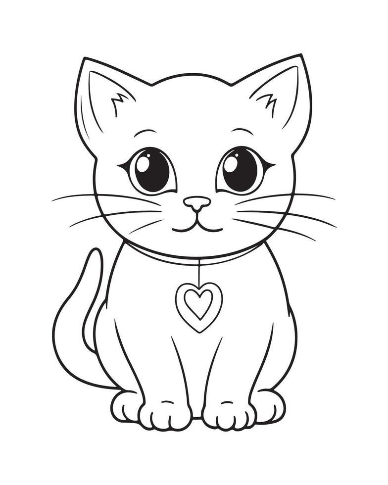 Cute Cat Coloring Pages, Cat illustration, Beautiful cat black and white vector