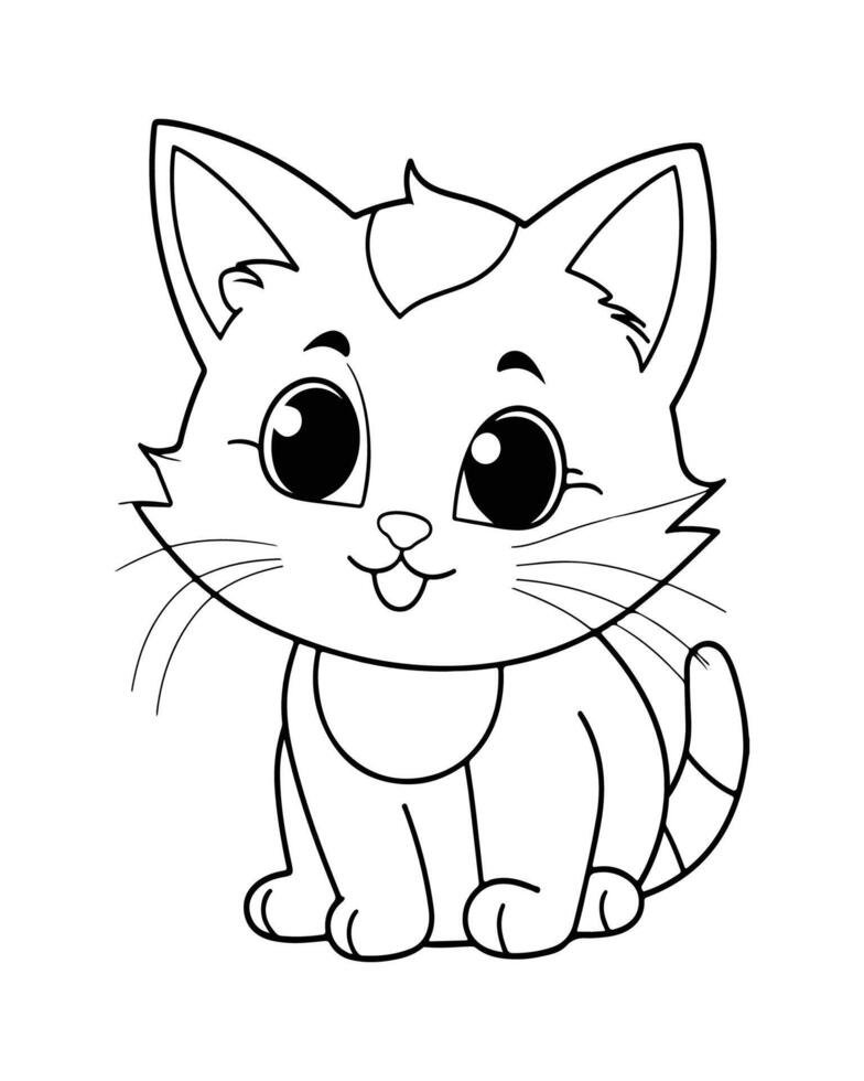 Cute Cat Coloring Pages, Cat illustration, Beautiful cat black and white vector