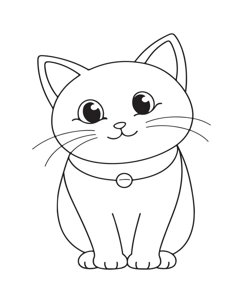 Cute Cat Coloring Pages, Cat illustration, Beautiful cat black and white vector