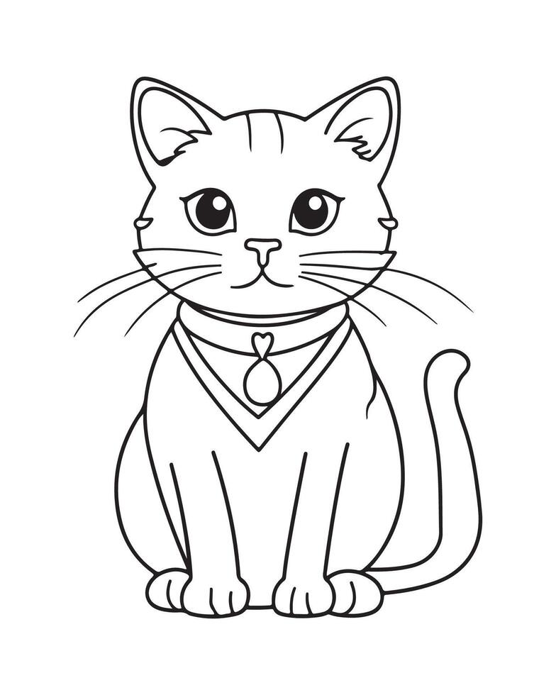 Cute Cat Coloring Pages, Cat illustration, Beautiful cat black and white vector