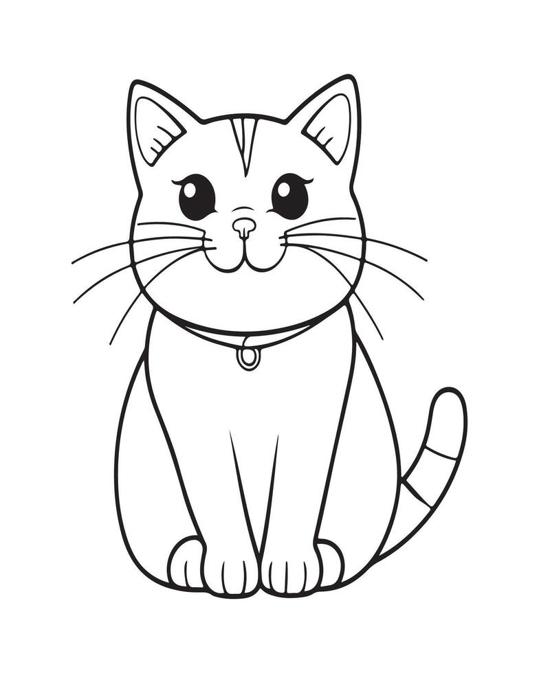 Cute Cat Coloring Pages, Cat illustration, Beautiful cat black and white vector