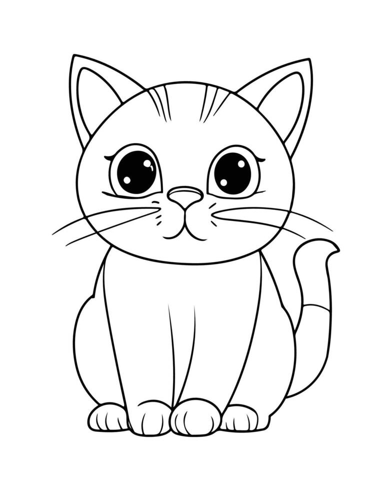 Cute Cat Coloring Pages, Cat illustration, Beautiful cat black and white vector