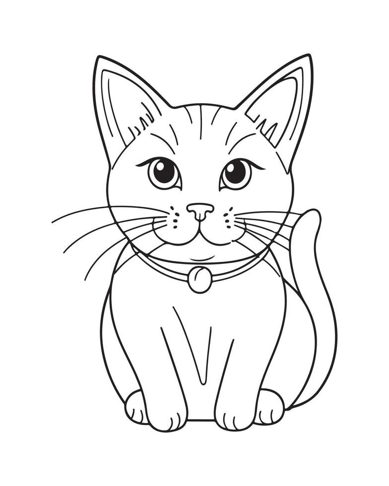 Cute Cat Coloring Pages, Cat illustration, Beautiful cat black and white vector