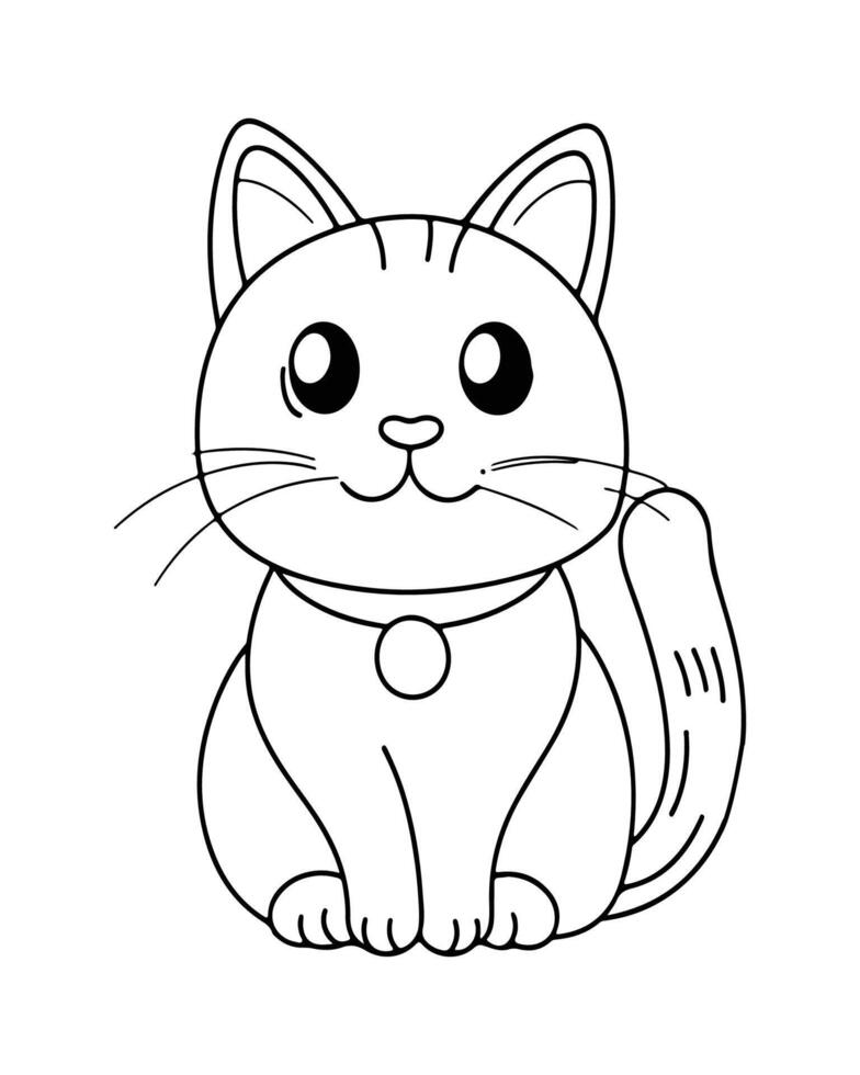 Cute Cat Coloring Pages, Cat illustration, Beautiful cat black and white vector