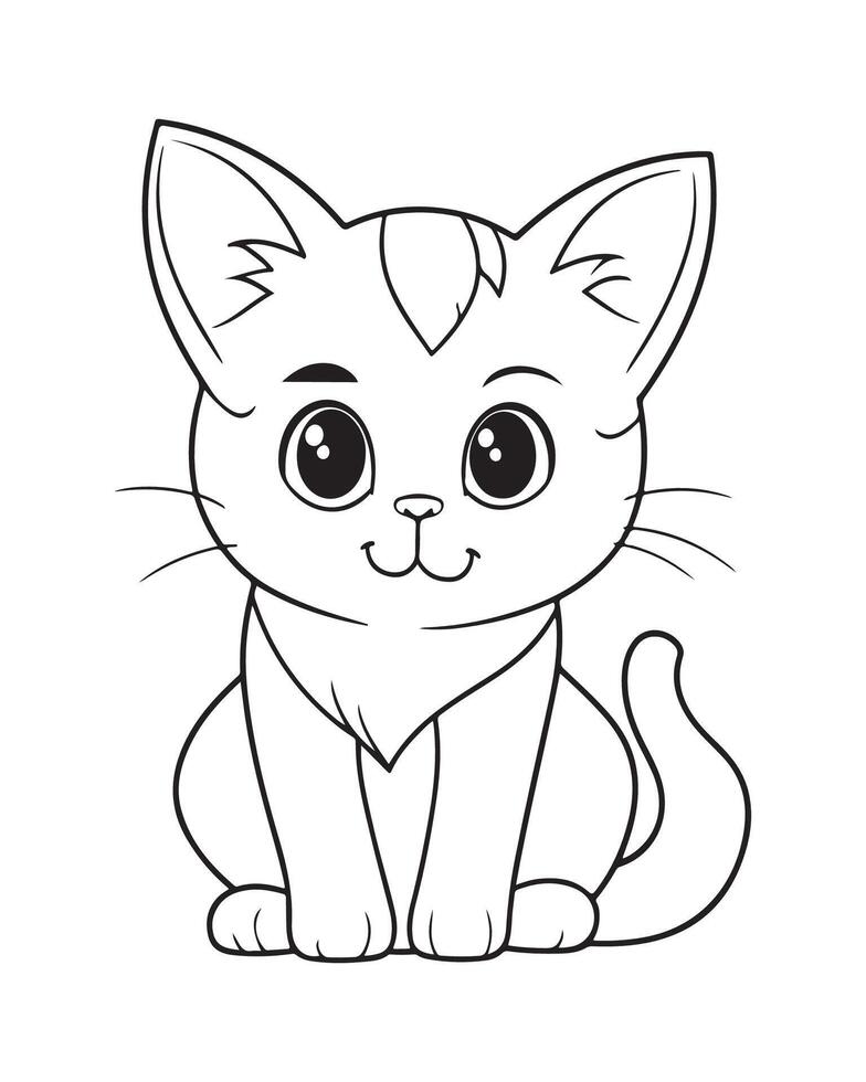 Cute Cat Coloring Pages, Cat illustration, Beautiful cat black and white vector