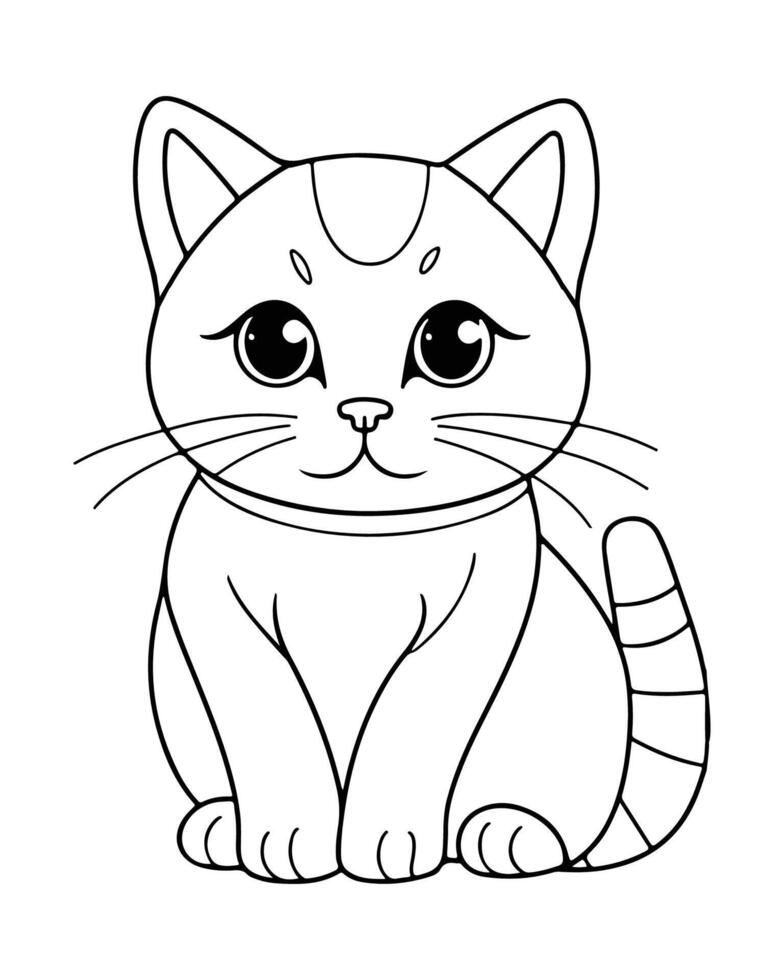 Cute Cat Coloring Pages, Cat illustration, Beautiful cat black and white vector