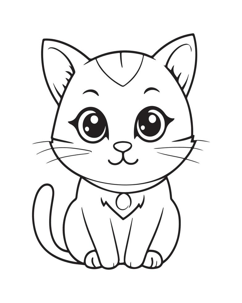 Cute Cat Coloring Pages, Cat illustration, Beautiful cat black and white vector