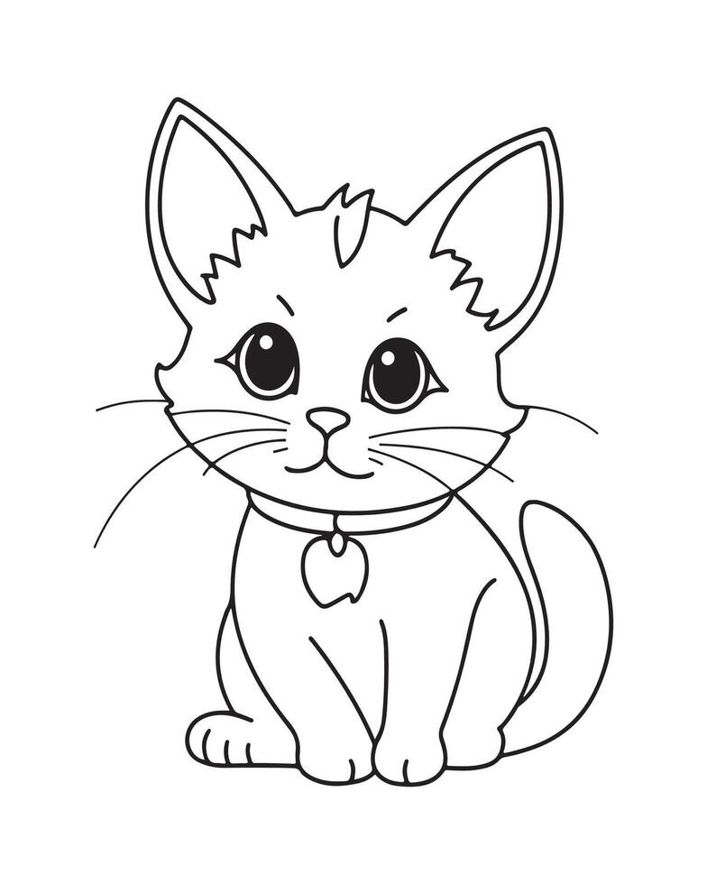 Cute Cat Coloring Pages, Cat illustration, Beautiful cat black and white vector