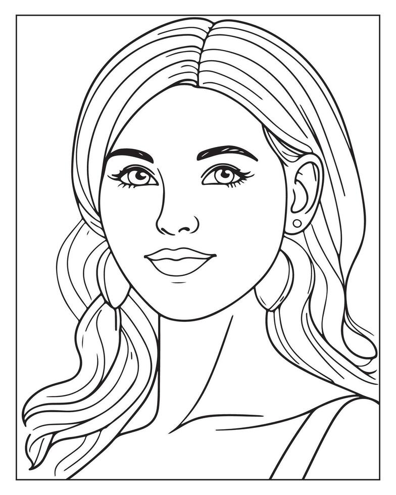 A cute women illustration, girls coloring pages, beautiful lady black and white , girls line art vector