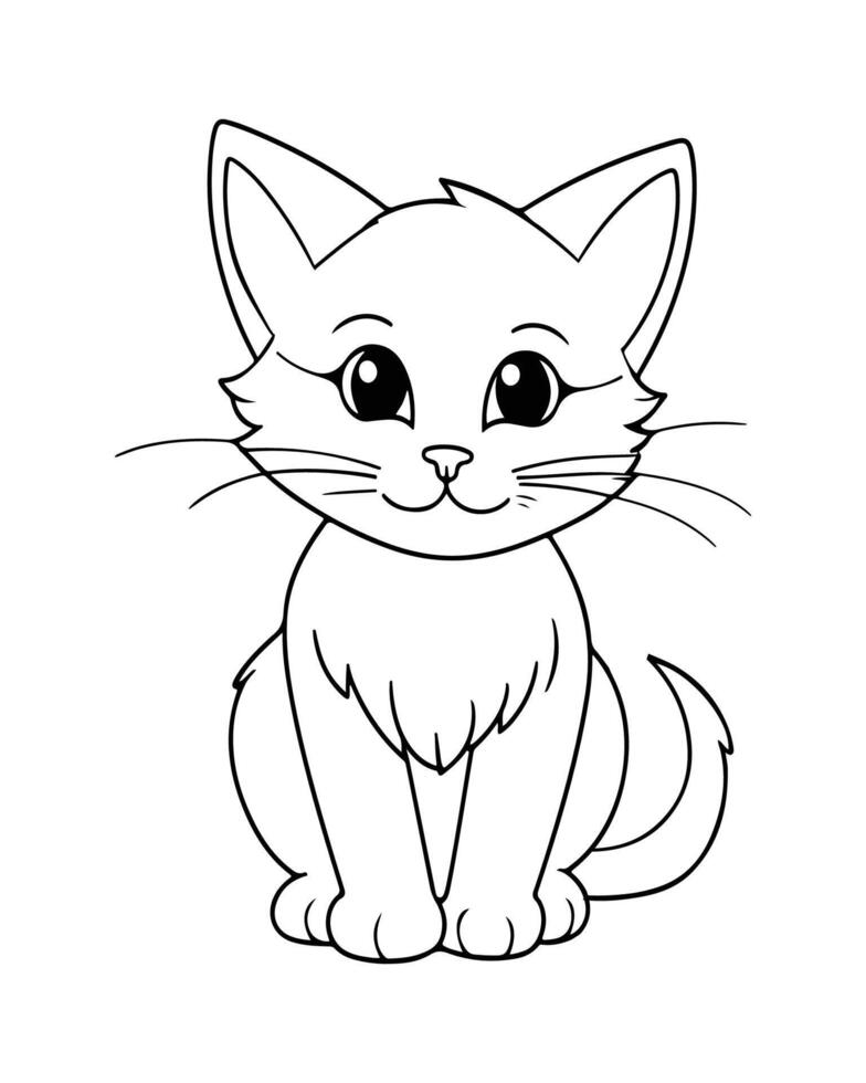 Cute Cat Coloring Pages, Cat illustration, Beautiful cat black and white vector