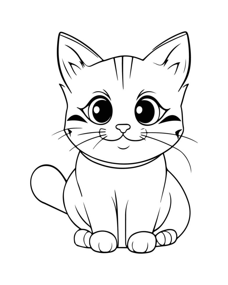 Cute Cat Coloring Pages, Cat illustration, Beautiful cat black and white vector