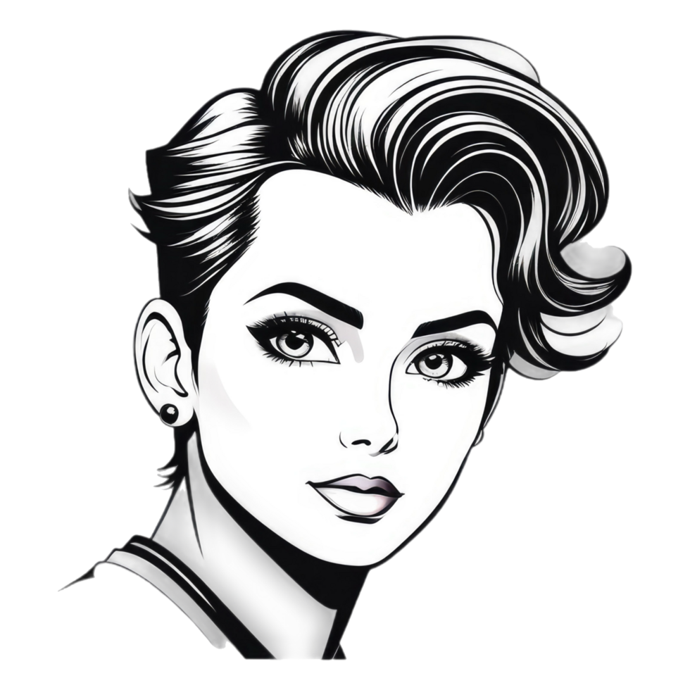 a woman with short hair and a black and white image png
