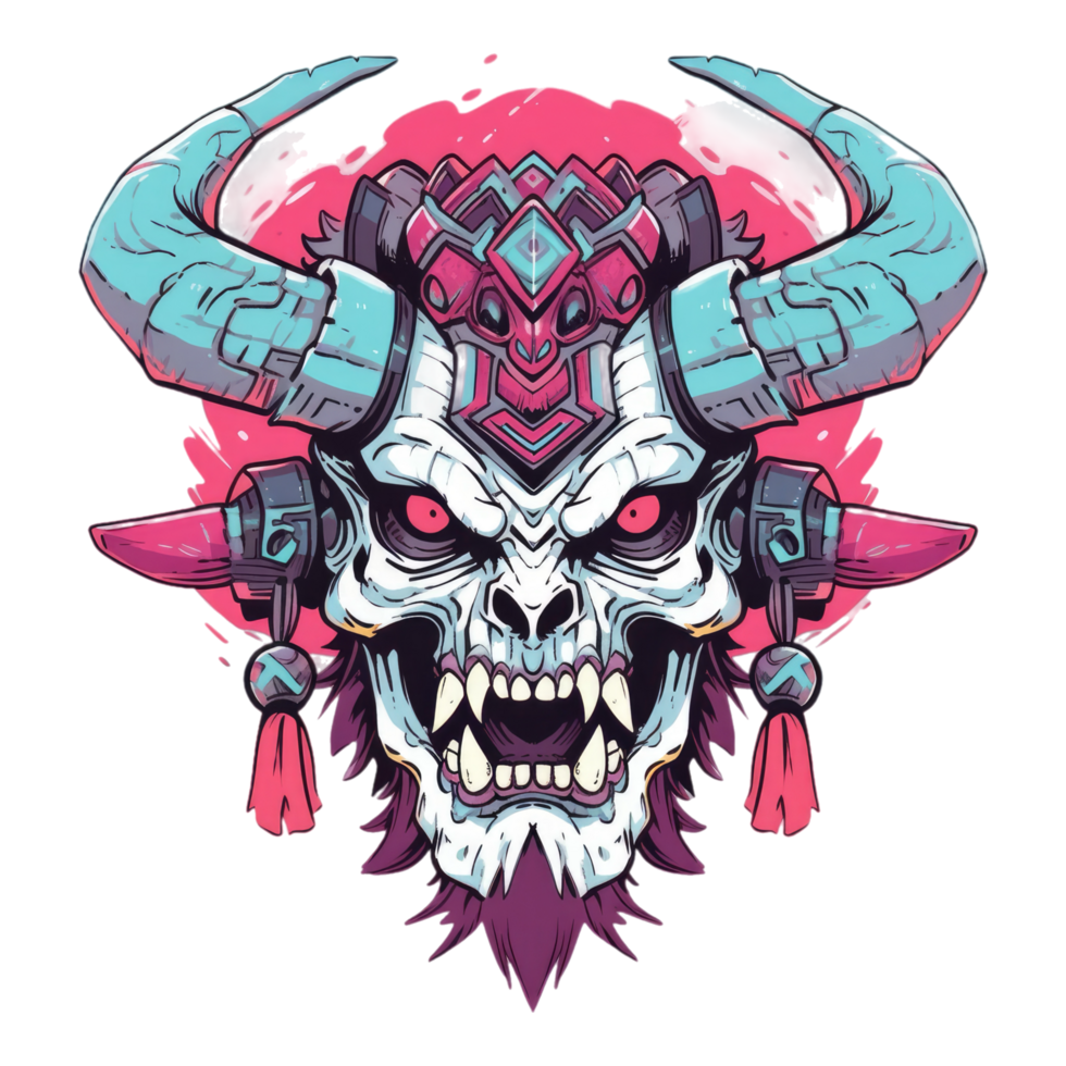 a cartoon skull with horns and horns on its head png