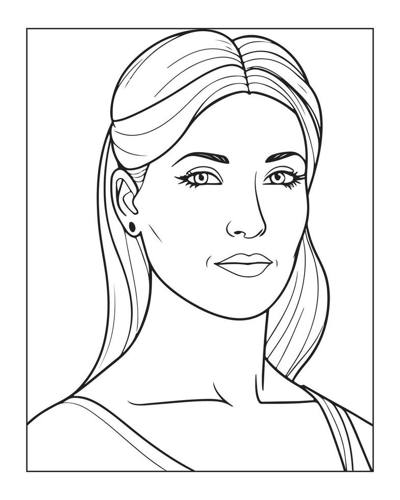 A cute women illustration, girls coloring pages, beautiful lady black and white , girls line art vector