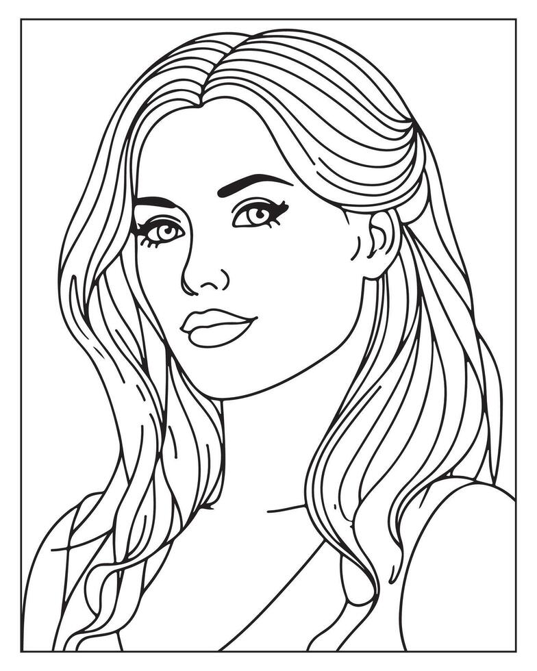 A cute women illustration, girls coloring pages, beautiful lady black and white , girls line art vector
