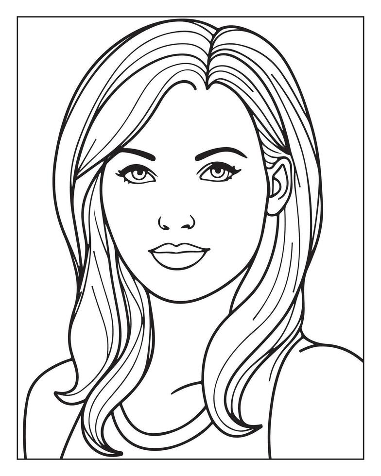 A cute women illustration, girls coloring pages, beautiful lady black and white , girls line art vector