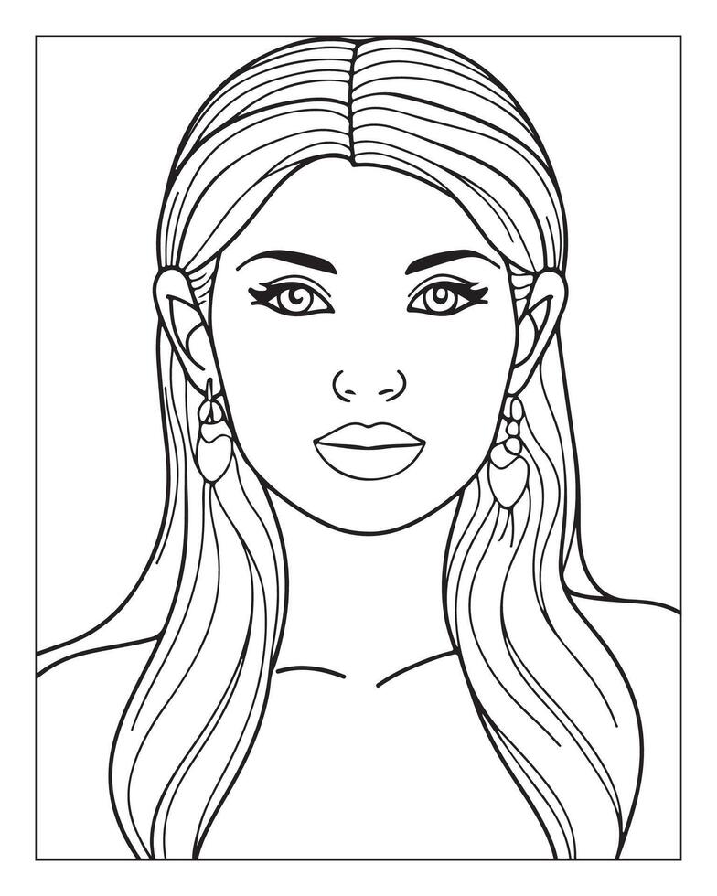 A cute women illustration, girls coloring pages, beautiful lady black and white , girls line art vector