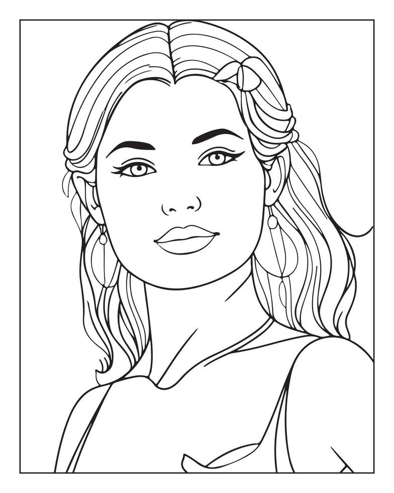 A cute women illustration, girls coloring pages, beautiful lady black and white , girls line art vector