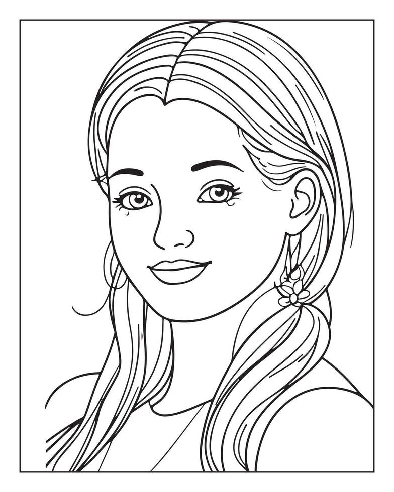 A cute women illustration, girls coloring pages, beautiful lady black and white , girls line art vector