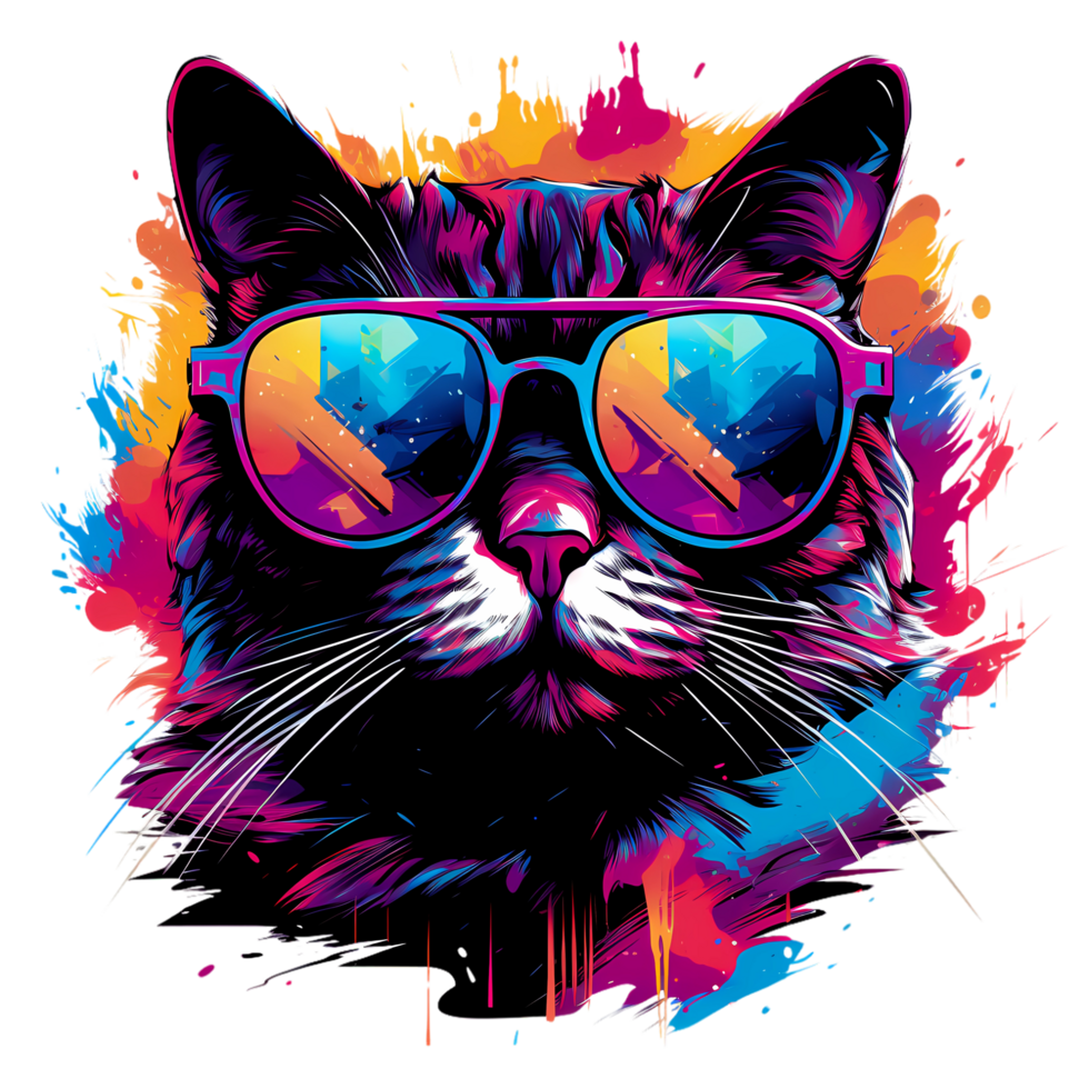 Cool Cat Wearing Sunglasess For Tshirt Design png