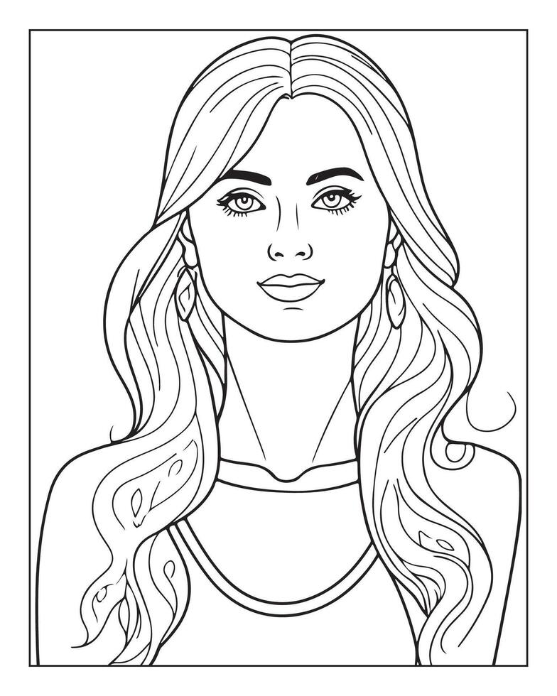 A cute women illustration, girls coloring pages, beautiful lady black and white , girls line art vector