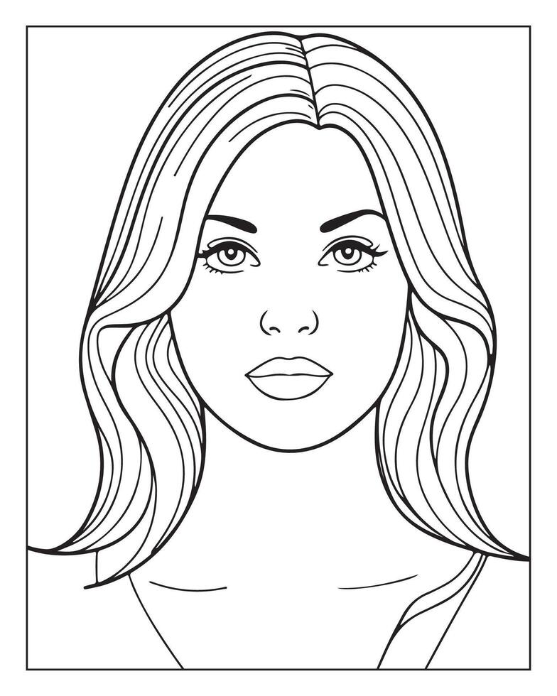 A cute women illustration, girls coloring pages, beautiful lady black and white , girls line art vector