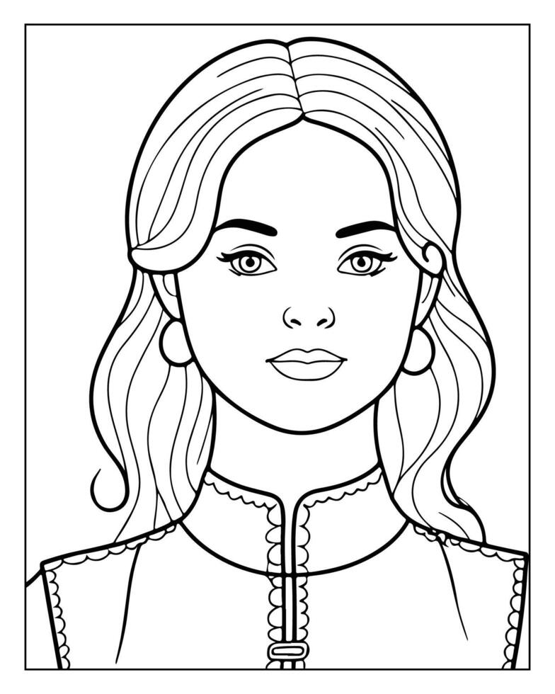 A cute women illustration, girls coloring pages, beautiful lady black and white , girls line art vector