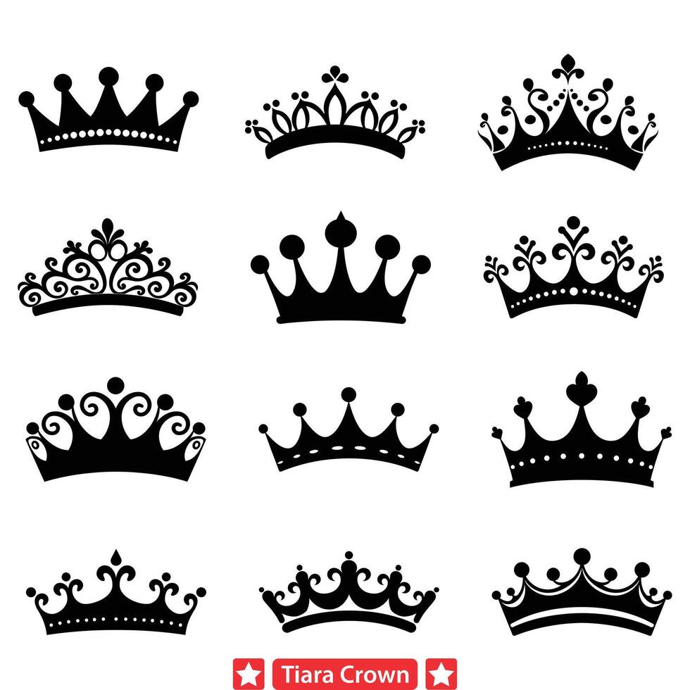 encantador tiara corona conjunto Exquisito diseños para cuento de hadas temas vector