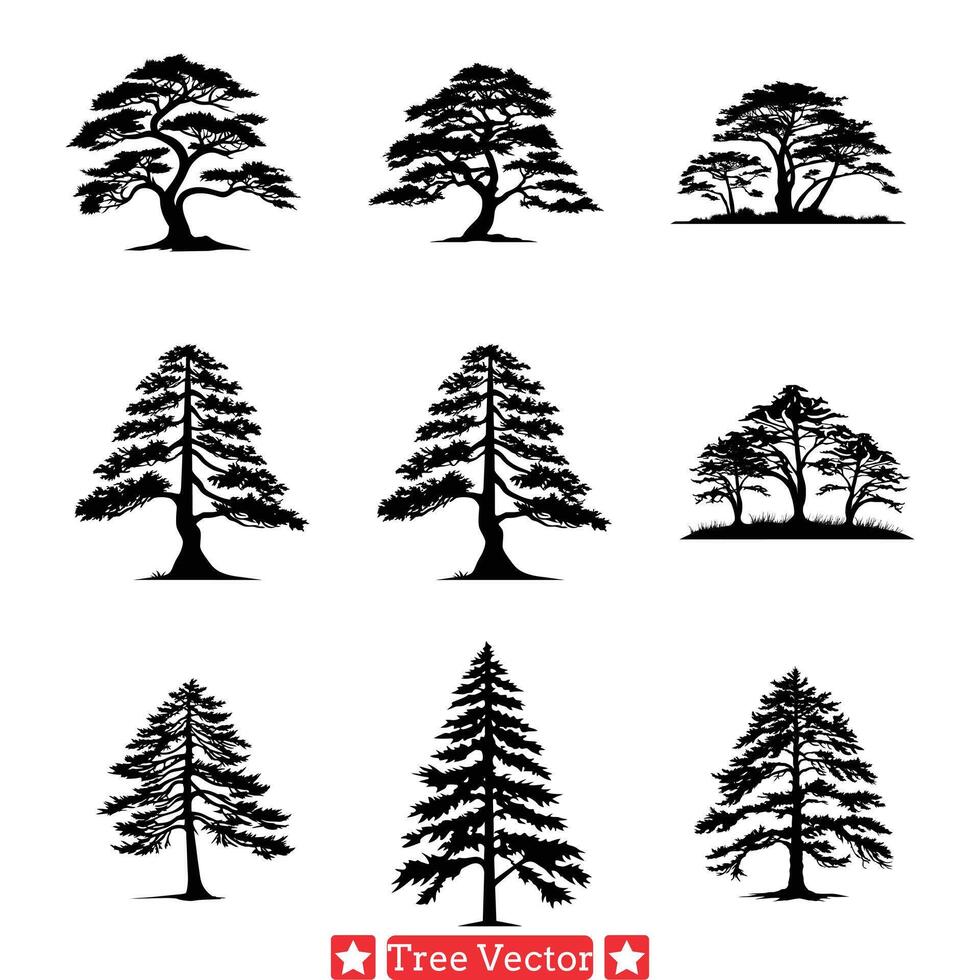 Woodland Whispers Graceful Tree Silhouettes Set for Digital Crafting vector