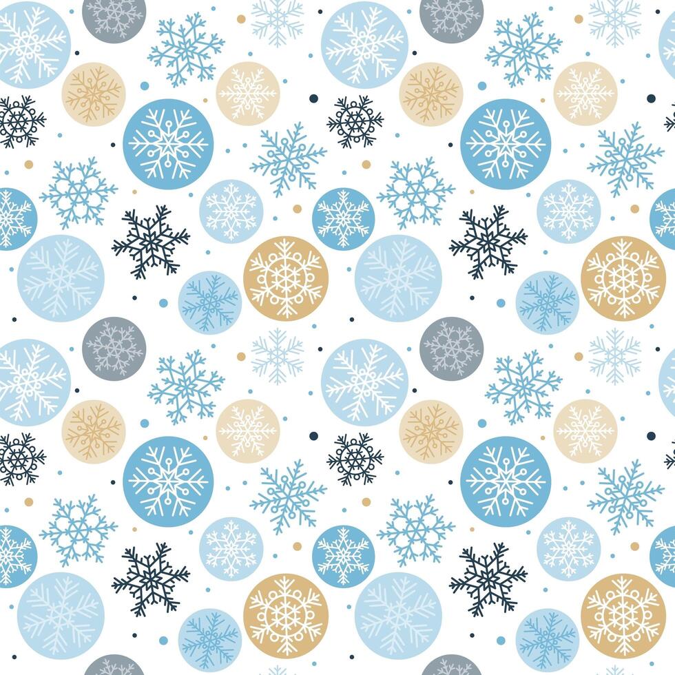 Snowflakes seamless pattern, blue and gold on white, winter concept illustration vector