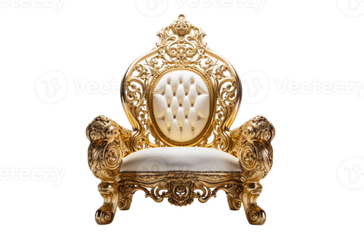 Opulent Armchair in Gold On Transparent Background. png