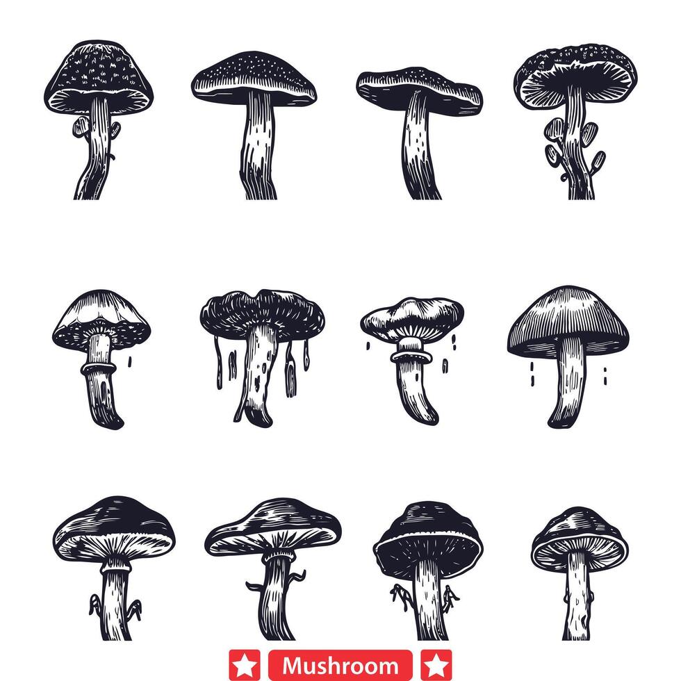 Mystic Mushroom Mirage Whimsical Silhouettes for Artistic Imagination vector