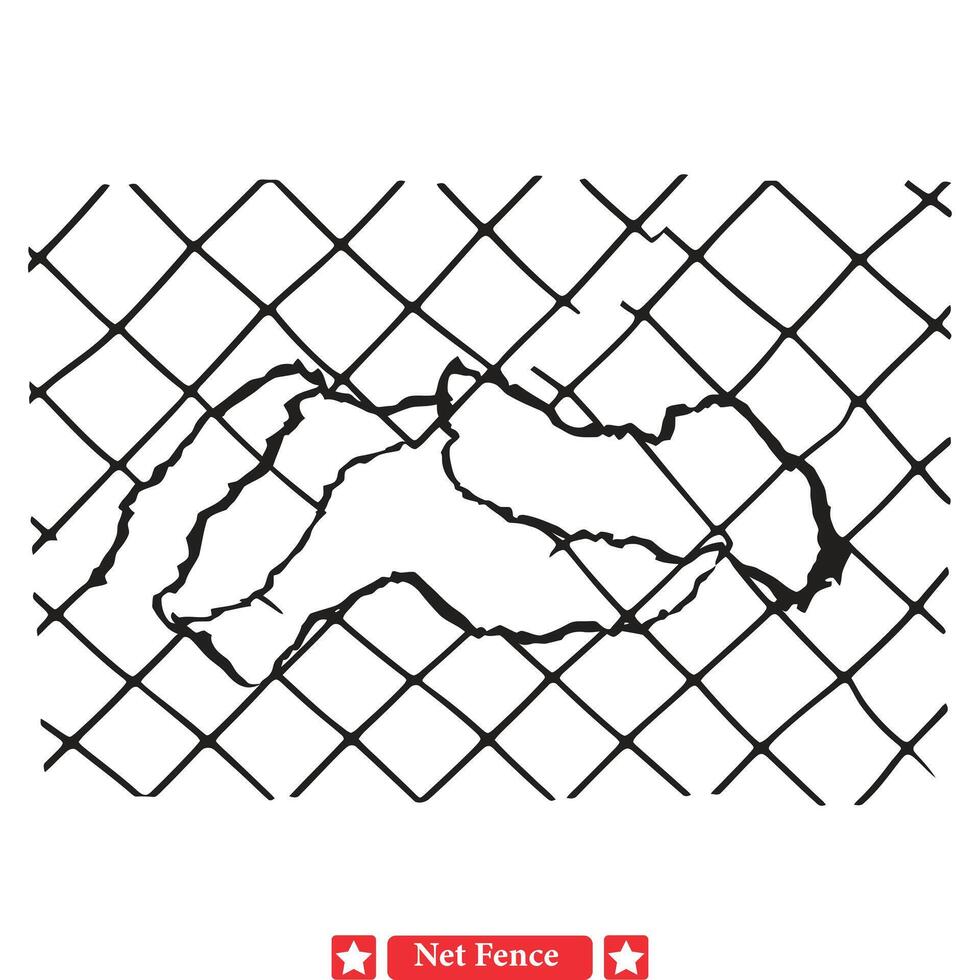 Artistry in Containment Detailed Net Fence Silhouettes for Creativity vector