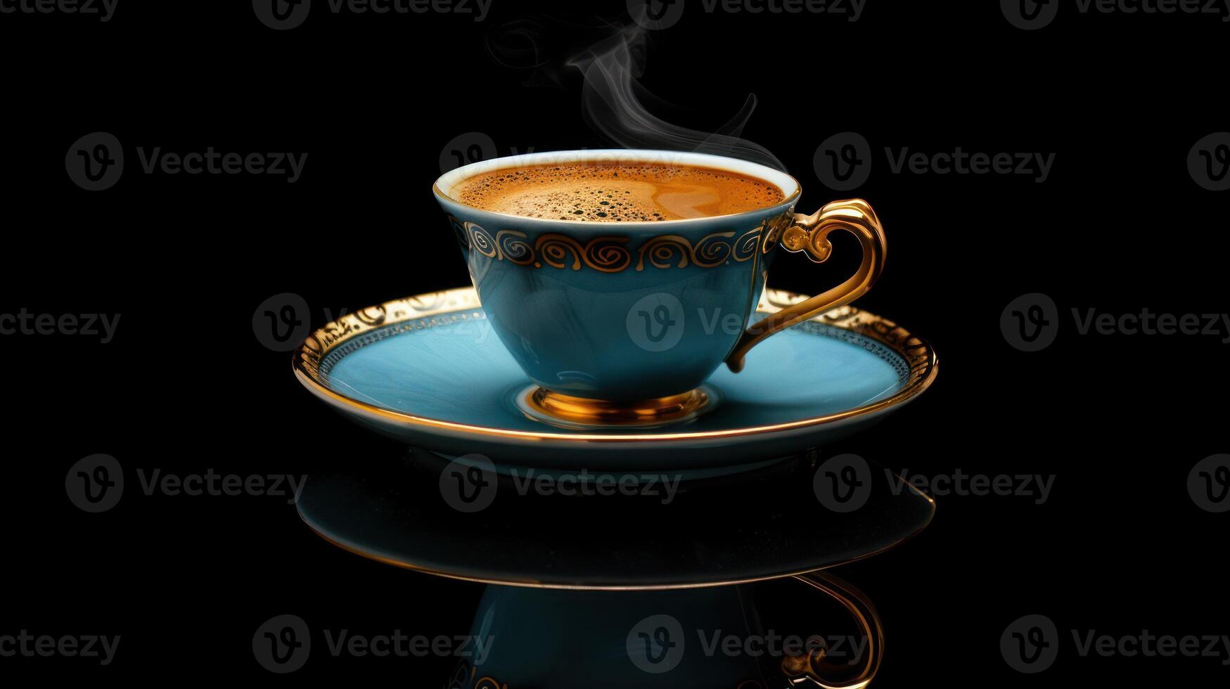 Vintage cup of coffee isolated on black background photo