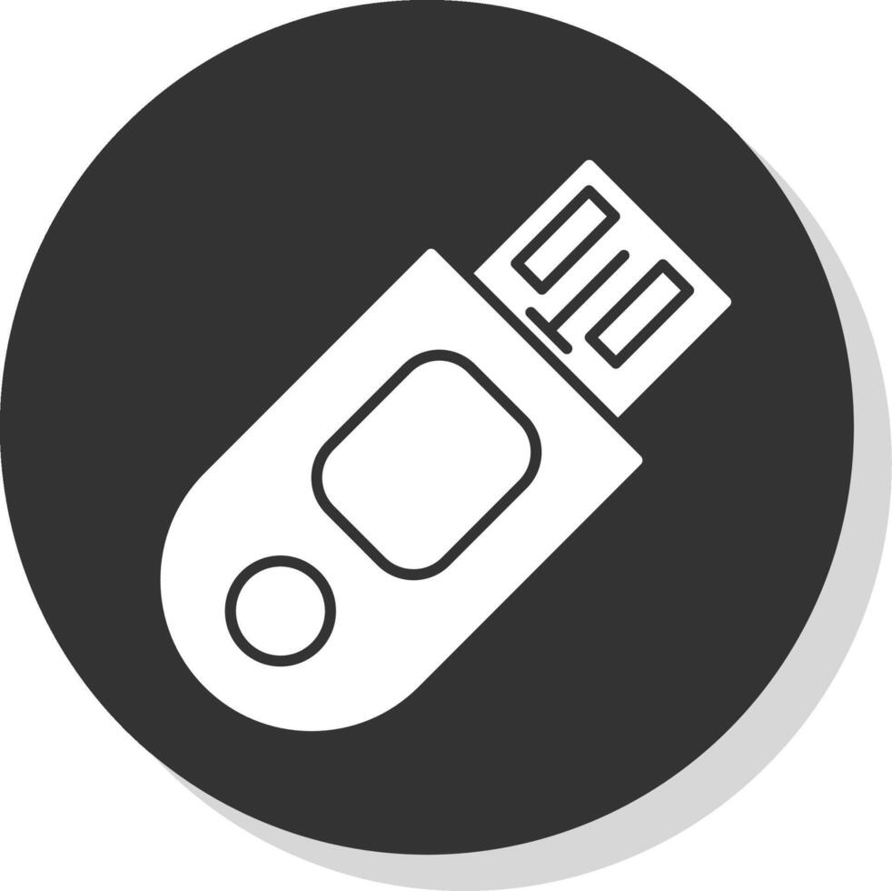 memoria USB glifo gris circulo icono vector