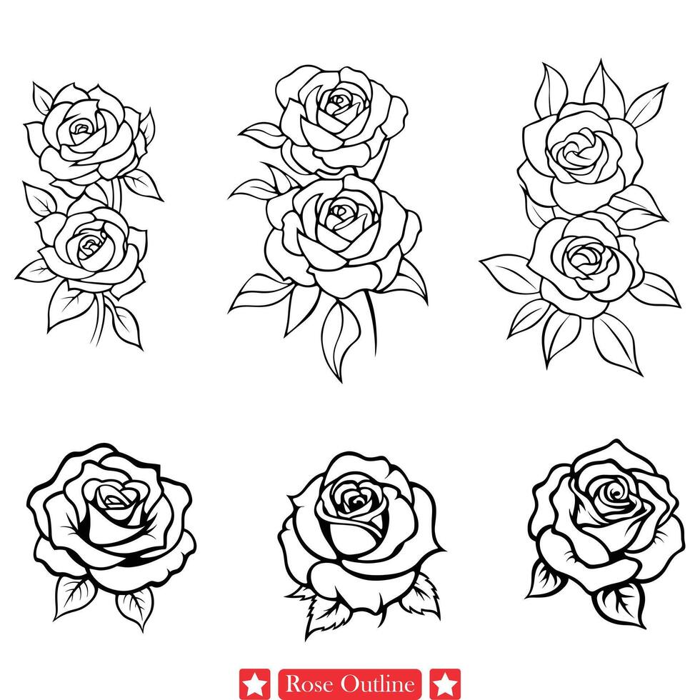 Cultured Rose Silhouette Elegant Flower Outline Inspired by Art Nouveau, Victorian Era, and Classic Romance vector