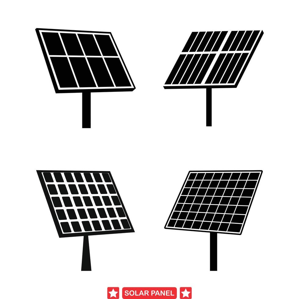Eco Friendly Power Generation Varied Solar Panel Silhouettes for Promoting Sustainable Living and Green Initiatives vector
