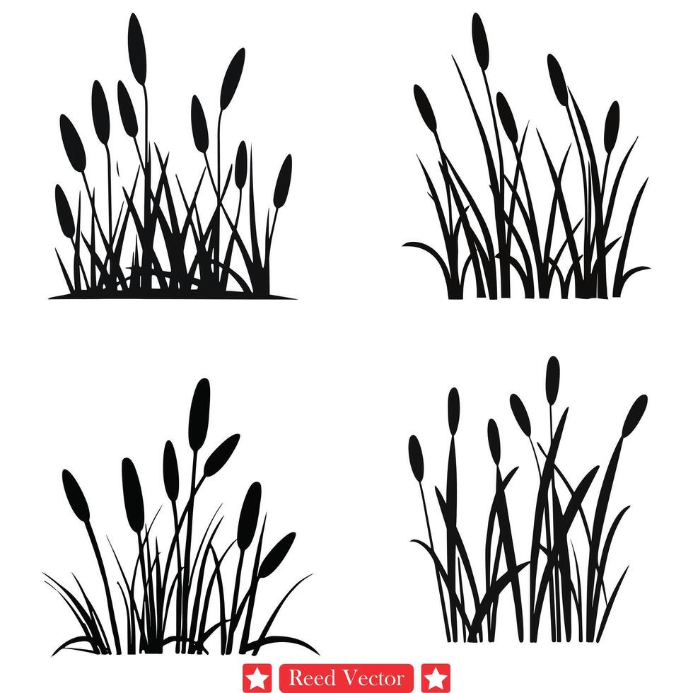 Zen Garden Reflections Tranquil Reed Silhouettes for Meditative Designs vector